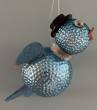 Vntg Crazy Bird Bumpy Mercury Glass Ornament Blue Googly Eyes 1950s  picture