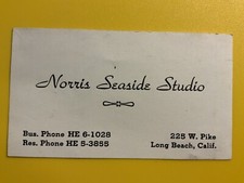 Norris Seaside Studio Long Beach California CA Vintage Business Card picture