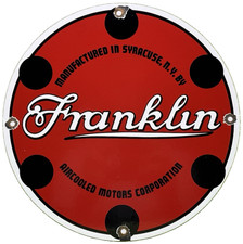 VINTAGE FRANKLIN AIRCOOLED MOTORS PORCELAIN SIGN SYRACUSE NY AVIATION ENGINE picture