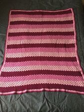 Vintage Hand Knit Throw Lap Blanket Afghan Retro 42x54 Pink Purple Cottage Core picture
