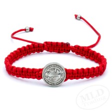 Silver Saint St Benedict Medal Red Unity Bracelet Pulsera Roja De San Benito picture