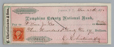 1870 Tompkins County National Bank Ithaca NY Check 2c Revenue Stamp Ephemera picture