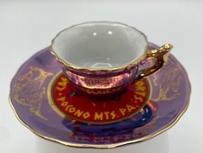 Iridescent Purple & Gold Gilt Mini Cup & Saucer Souvenir Caesars Pocono Resorts picture