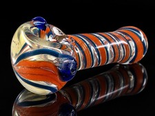 Orange & Blue Spiral Glass Tobacco Hand Pipe Clear Accent picture
