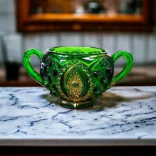Antique Northwood Glass Memphis Doll's Eye Green Sugar Bowl picture