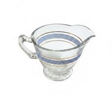 Vintage Clear Glass Creamer Pitcher with Blue and Gold Bands picture