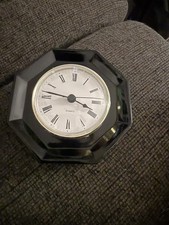 Vintage Luminarc Verrerie DArques France Octime Black Glass Octagon Quartz Clock picture