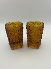 2 VTG L.G. Wright Amber Glass 3-Footed Toothpick Holders/Spooners Daisy & Button picture