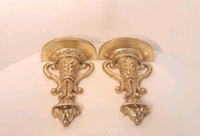 Vintage Gatco Solid Brass Wall Shelves Sconces Ornate Gold Pair 10