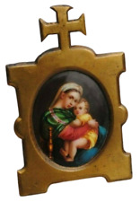 Miniature Porcelain Plaque Madonna And Child Antique Hand Painted  picture