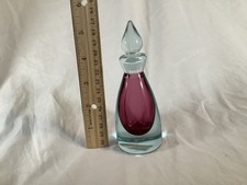 Vtg MCM Pink Amethyst Art Glass Heavy Sommerso Technique Perfume Bottle Stopper picture