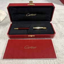 Cartier Santos Ballpoint Pen ST150190 Burgundy Lacquer Gold Tone Box & Case picture