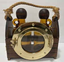 Vintage Fidenza Vetraria Italy Amber Glass Decanter Set Nautical Porthole Bar picture