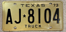 1973 Vintage Texas License Plate Truck Black on White #AJ-8104 picture