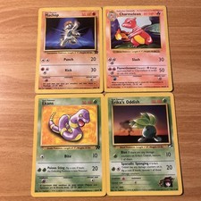 Pokémon/ 4 Cards/Erika’s Oddish -78 & Ekans- 56 & Machop- 59 & Chameleon 24 picture