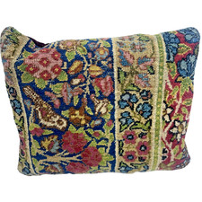 Antique Vintage Rug Remnant Pillow Persian Kerman Style Flowers Bird 17x13 picture