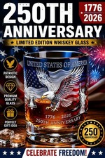 US 250th Anniversary Whiskey Glass 1776-2026 Eagle Rocks Tumbler Patriotic Gift picture