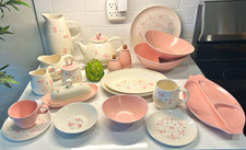 Vernon Ware Tickled Pink Geometric Print Mid-Century Modern dish ware set picture