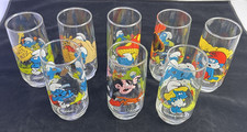 Vintage McDonald's The Smurfs 1982 Clear Glass Tumbler Set-8; 12 fl oz Licensed picture