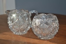 Striking Antique American Brilliant Cut Crystal Open Sugar & Creamer 3+ Pounds picture