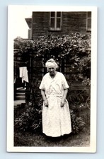 Old Vintage Photo SOLO OLDER ELDERLY WOMAN BY HOUSE ANTIQUE PHOTOGRAPH SNAPSHOT picture