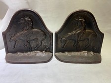 Antique 1928 Native American On Horse The Last Trail Cast Iron & Bronze Bookends picture