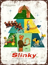 1960s SLINKY CHRISTMAS TREE Toy dog Metal Sign 9x12