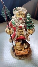 Vintage Ceramic Santa Claus Figure with Staff and Bag of Toys 1991 Hand Painted picture