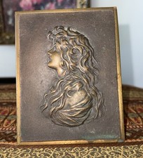 VTG Art Nouveau Woman Profile Copper/Bronze Wash Brass Decor Heavy picture
