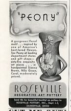 ROSEVILLE Pottery 1943 Magazine Ad PEONY Decorative Vase Small Ad picture