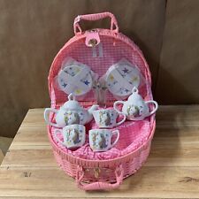 Delton Fine Collectible Tea Set Porcelain Unicorn Kids Mini Pink Basket picture