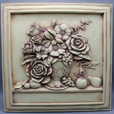 Napco Vintage 3D Floral Wall Plaque Faux Stone Flower Vase Fruit Relief Decor picture