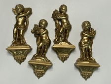 Vintage Dart Ind. Gold Tone Cherubs Set of 4 Wall Decor Plaques 1969 picture