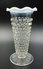 VINTAGE ANCHOR HOCKING MOONSTONE HOBNAIL RUFFLED EDGE OPALESCENT GLASS VASE picture