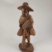 VTG Carved Wood Sculpture Barefoot Hobo With Hat and Sack Figurine Folk Art Chip picture