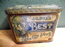 VINTAGE J.G. DILLS BEST CUBE CUT PLUG TOBACCO TIN HINGED TOP picture