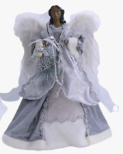 Ashland Christmas Angel Tree Topper Gray Silver White Faux Fur 16 picture