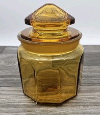 Vintage MCM Amber Glass Apothecary Small Canister Panel Thick Glass Jar 5