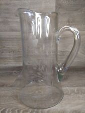 ANTIQUE VINTAGE CLEAR CRYSTAL GLASS LARGE PITCHER ETCHED FLOWERS 10