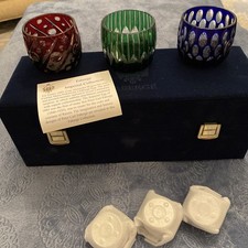 Faberge Cut to Clear Crystal Votive Set of 3 Imperial Collection Velvet Box picture