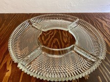 Set 4 VTG MCM Crystal Ball 8880 Everedy Lazy Susan Serving Trays Glass - 12.25” picture