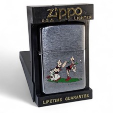1994 Zippo Lighter Popeye & Olive Golfing Brushed  New & Unfired - Vintage picture