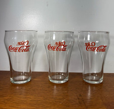 Vintage Coca-Cola Clear Glass Tumblers Set of 3 Red Coke Logo Drinking Glasses picture