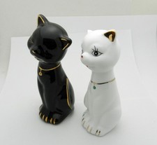 Two (2) Vintage White Cat & Black Cat Sitting Porcelain Figures  ~5