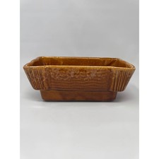 Vtg Brush Mccoy Pottery Planter Honey Brown Ribbed Rectangle Vase Planter F-562 picture