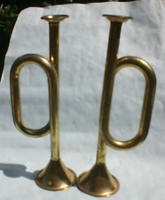 2 Vintage Brass Bugle Horns Christmas Decorations picture