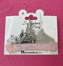 DISNEYLAND PARIS Castle Pin Silver Metal Pink Glitter Banner picture