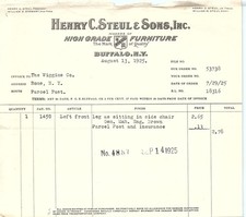 1925 Henry C. Steul & Sons, Buffalo NY Furniture Billhead picture