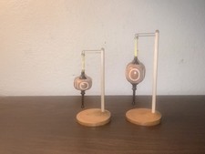 Pair Hand Turned Segmented Wood Christmas Ornaments Finials Stands Folk picture