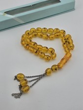 Vintage 33 Beaded Amber Islamic Prayer Beads Misbaha Tasbih Large Cognac. picture